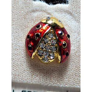 Ladybug Red Gold Rhinestone Signed Sarah‎ Coventry Insect Accent Pin Brooch VTG
